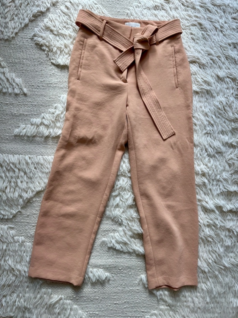 Wilfred Blush-Tone Paperbag Straight Leg Pants with Tie Belt